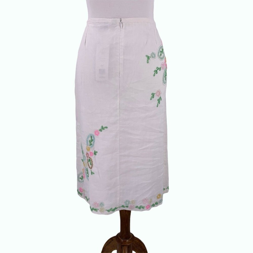 NWT Vintage French Connection Floral Beaded White Skirt 8 - Picture 4 of 7
